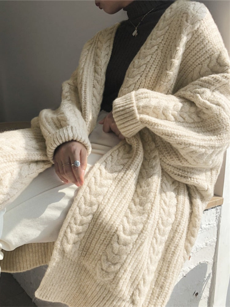 Caroline - Gilet Élégant Long Grosse Maille