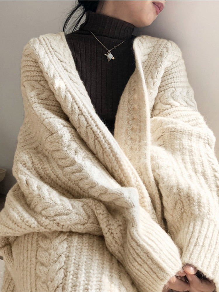 Caroline - Gilet Élégant Long Grosse Maille