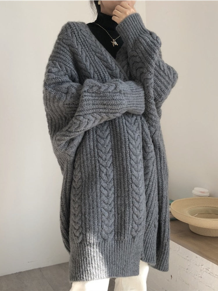 Caroline - Gilet Élégant Long Grosse Maille
