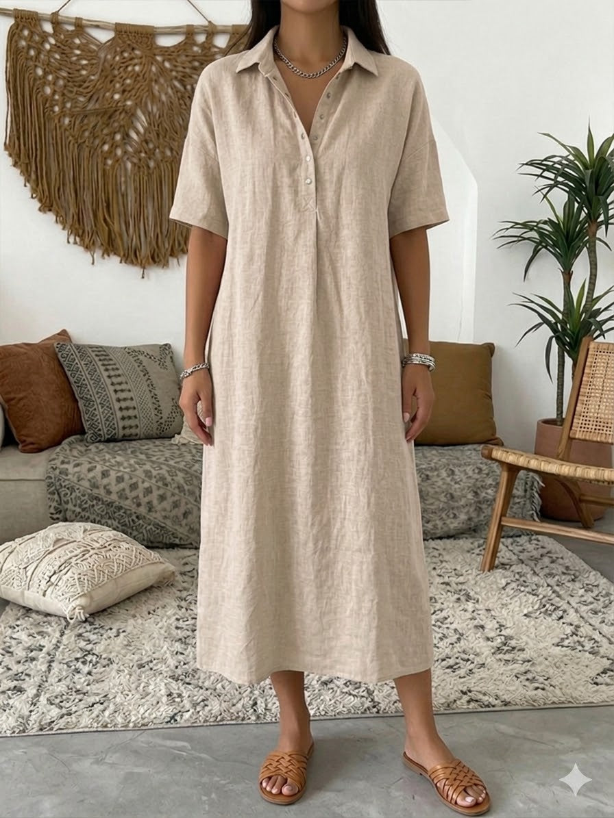 Marine - Robe Chemise Lin Longue