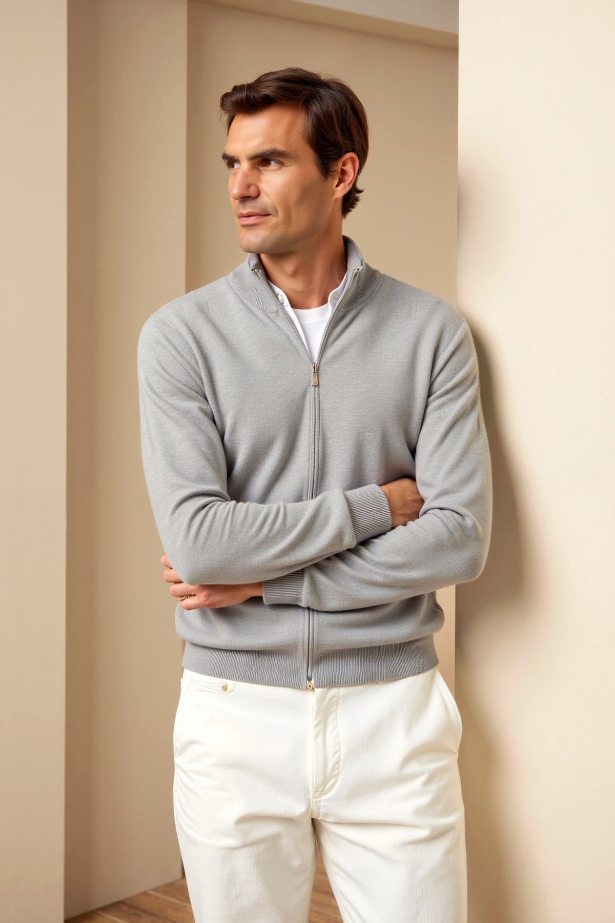 Vincent - Cardigan Élégant Zippé Col Montant