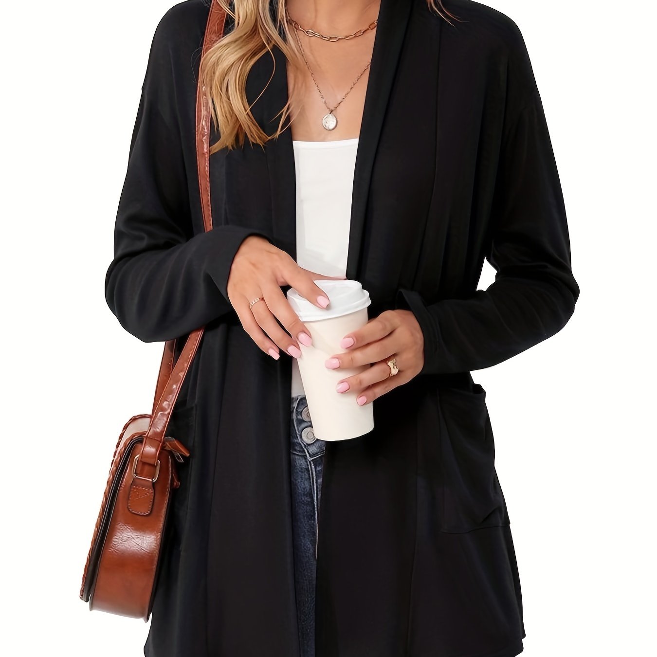 Nathalie - Gilet Élégant Long Poches