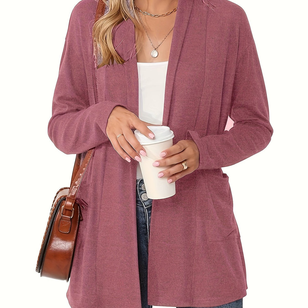 Nathalie - Gilet Élégant Long Poches