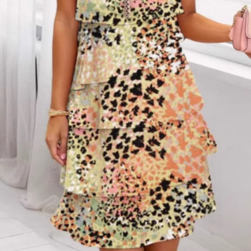 Sonia - Robe Courte Femme Léopard à Volants