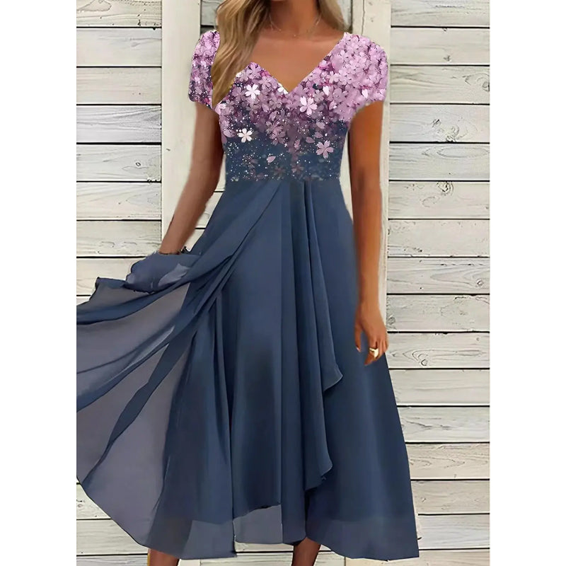 Émeline - Belle Robe Midi Mousseline Fleurie Femme