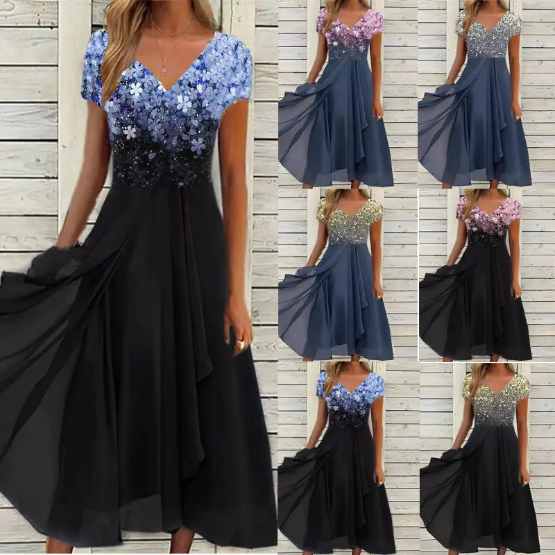 Émeline - Belle Robe Midi Mousseline Fleurie Femme