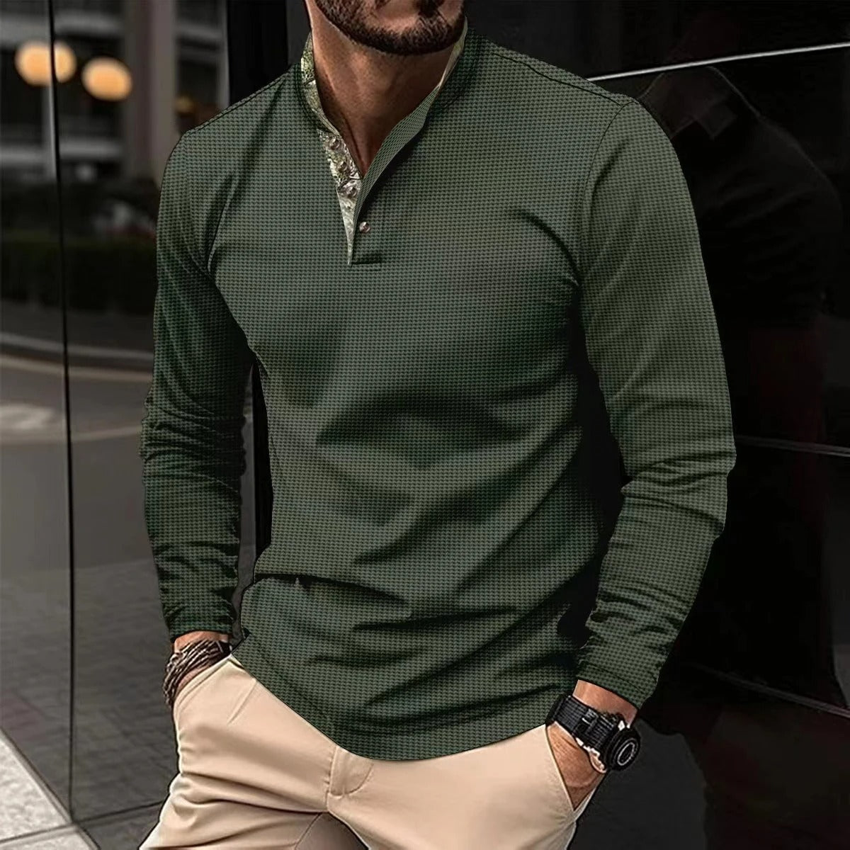 Vincent - T-shirt Henley Homme Manches Longues