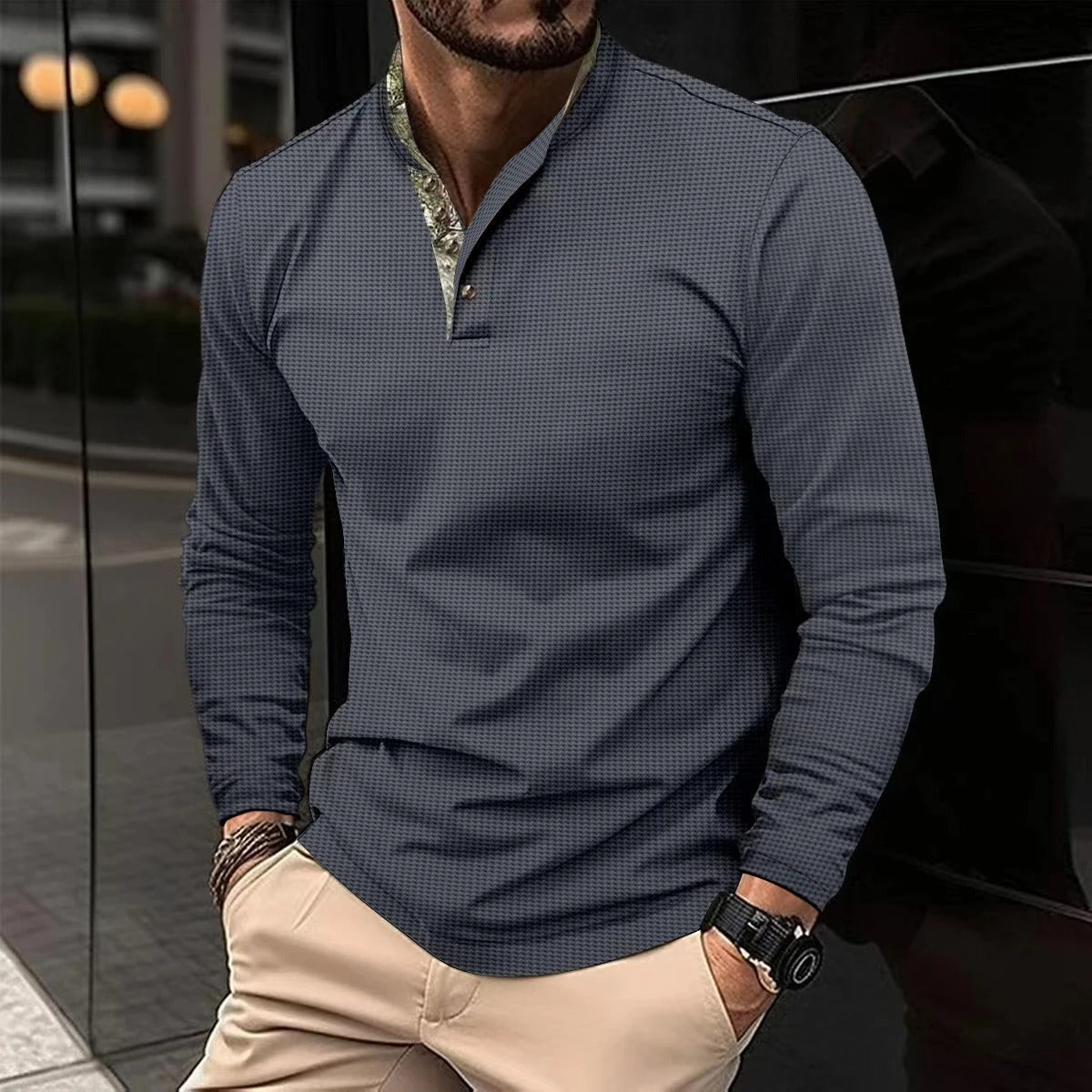 Vincent - T-shirt Henley Homme Manches Longues