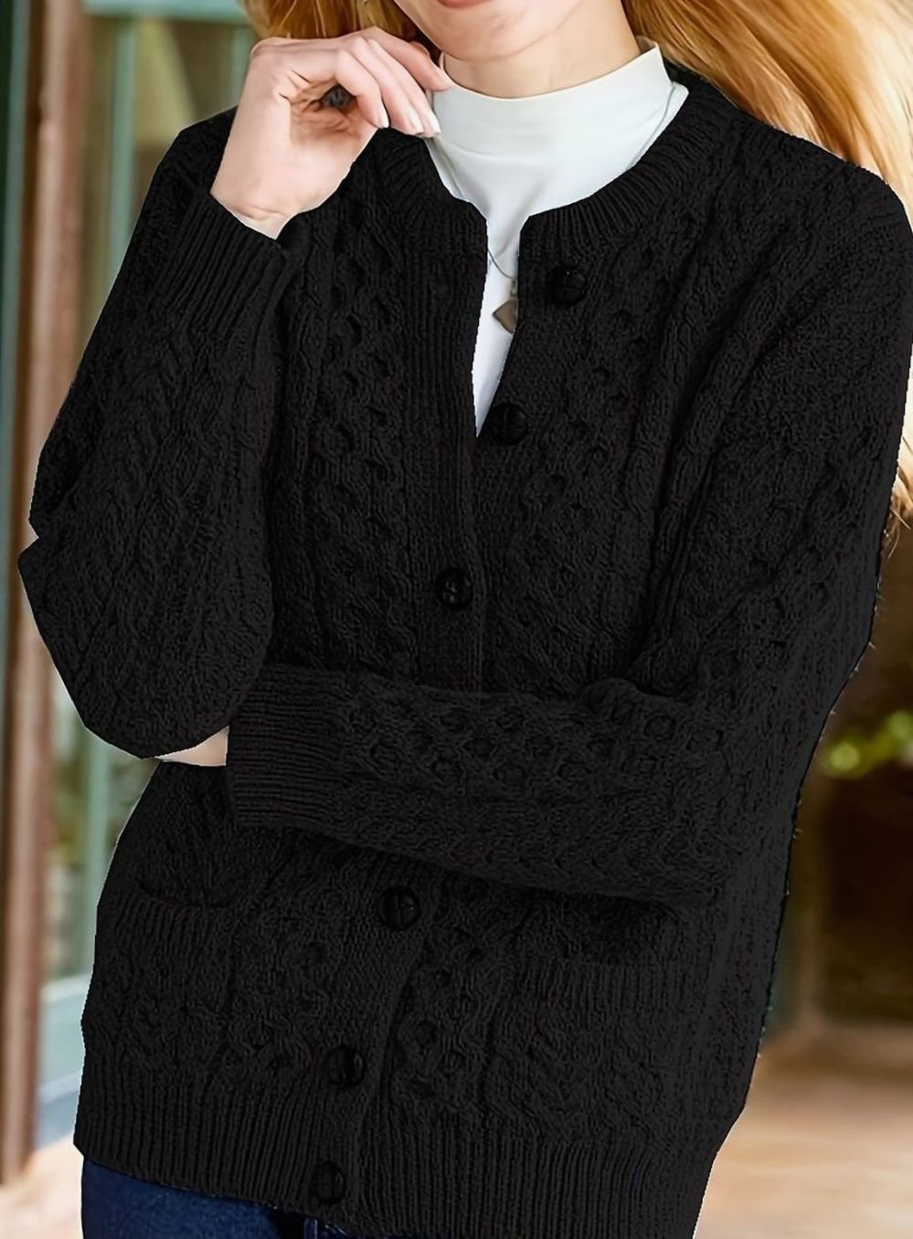 Aurélie - Cardigan Élégant Torsadé à Poches