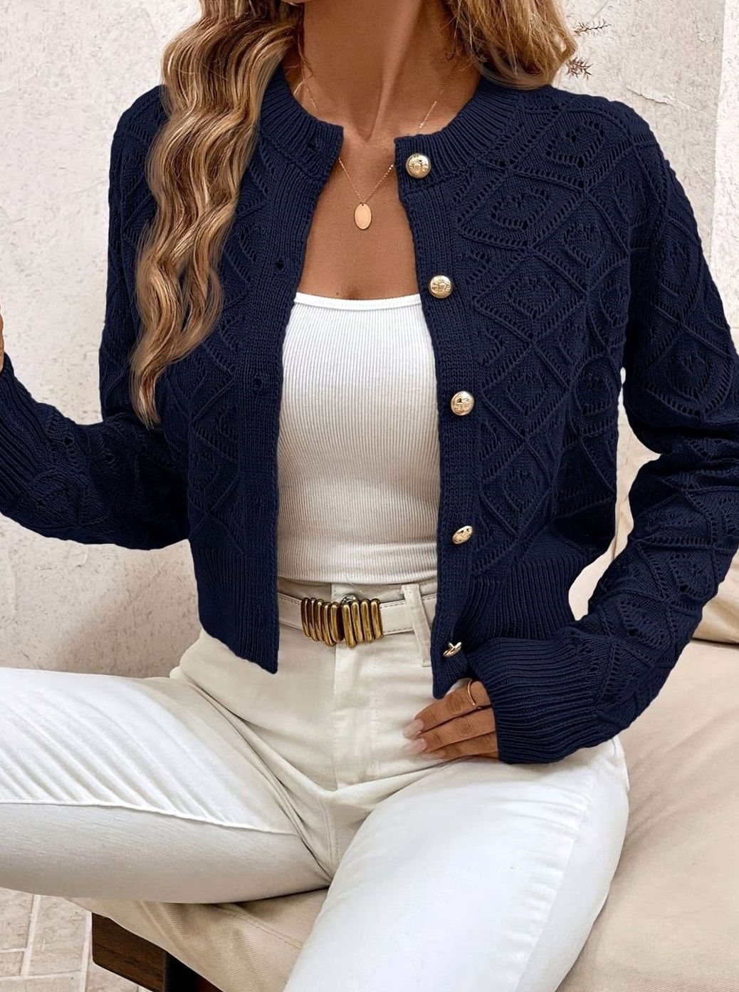 Charlotte - Cardigan Élégant Ajouré Boutonné