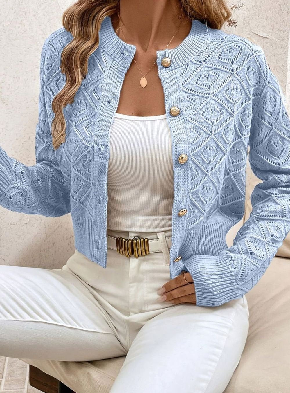 Charlotte - Cardigan Élégant Ajouré Boutonné
