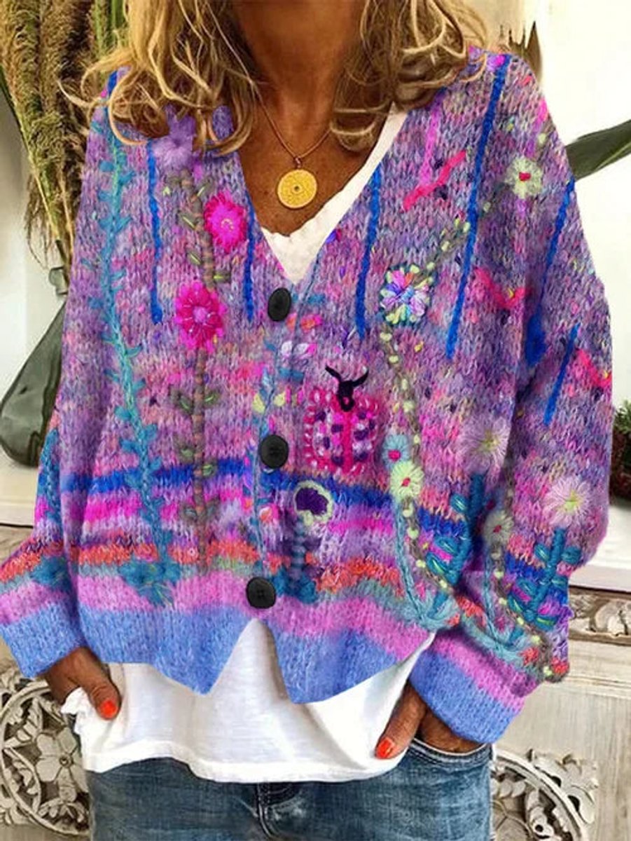 Priya - Cardigan Féminin Brodé Fleuri