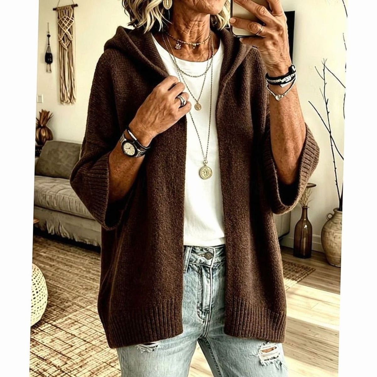 Karine - Cardigan Élégant Oversize Capuche