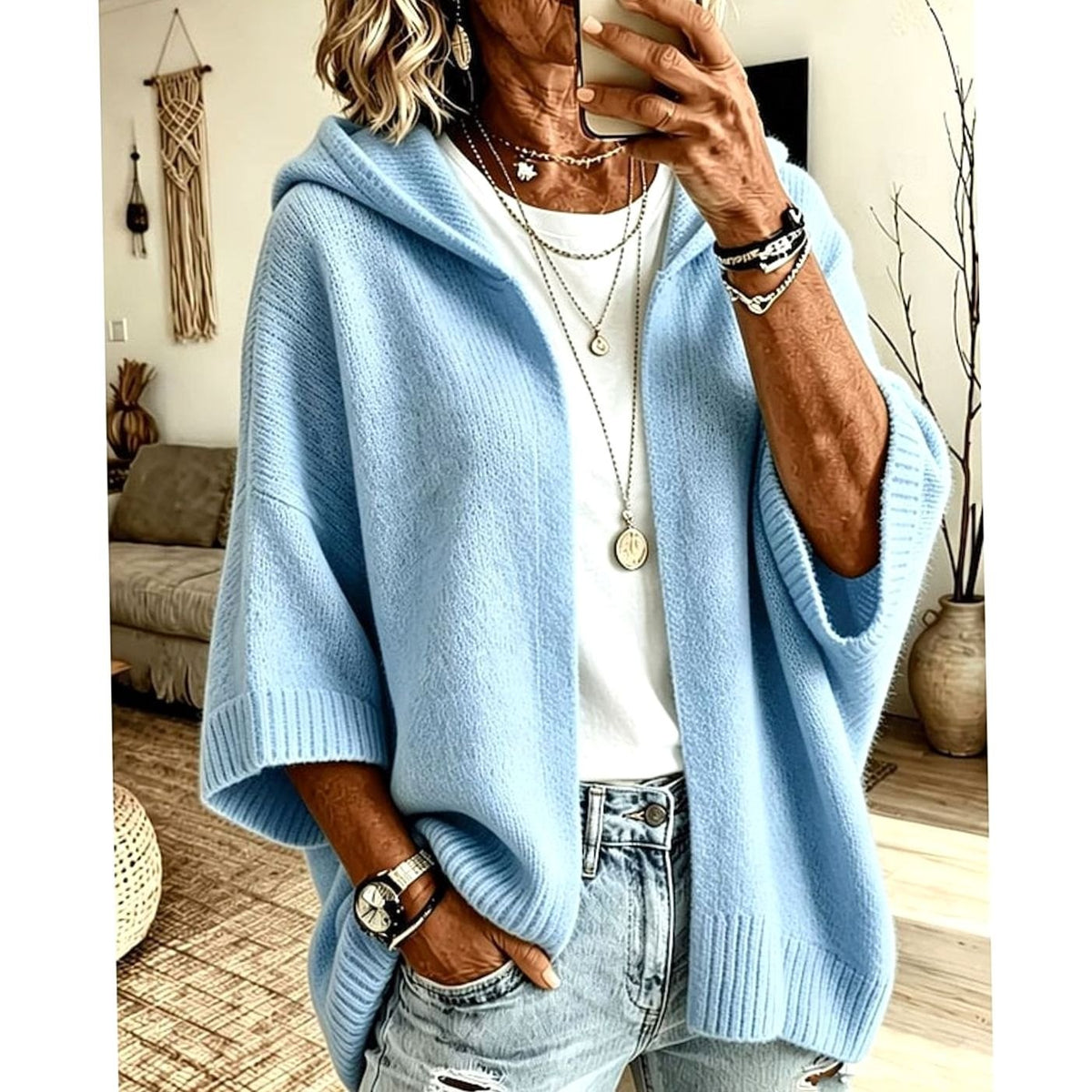 Karine - Cardigan Élégant Oversize Capuche