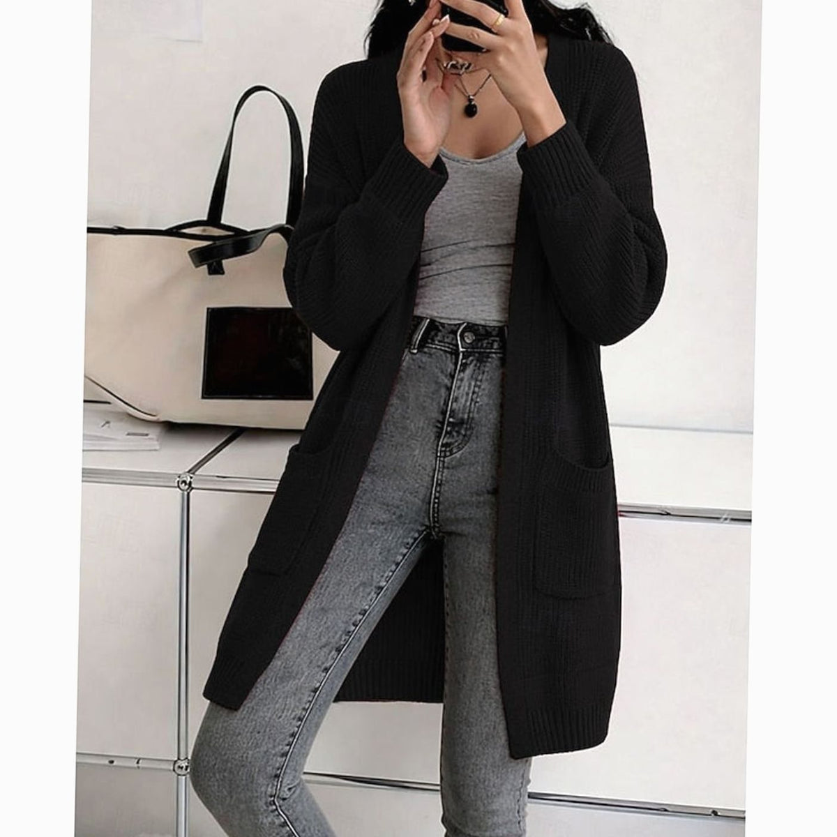 Sylvie - Cardigan Élégant Long Ajusté