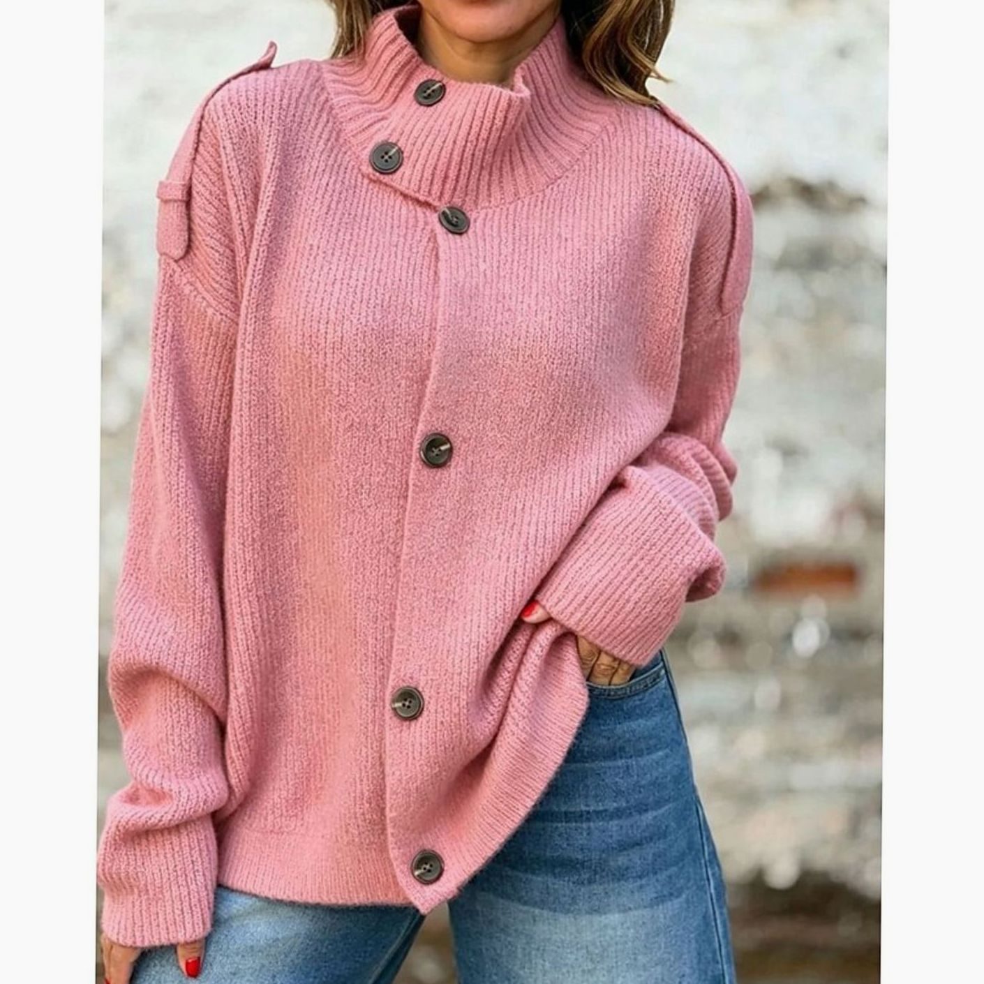 Manon - Cardigan Élégant Oversize Col Montant