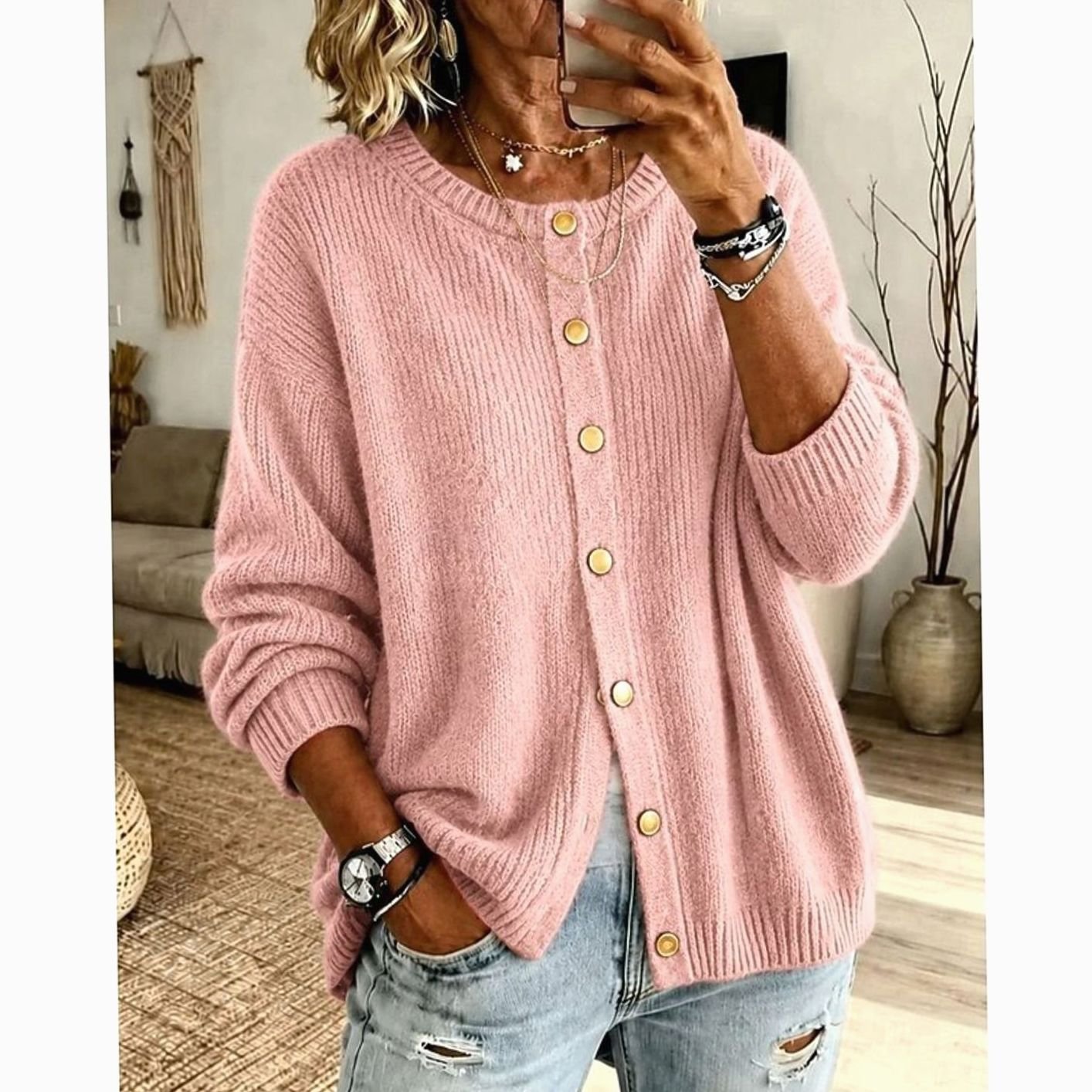 Émilie - Cardigan Élégant Oversize Boutonné