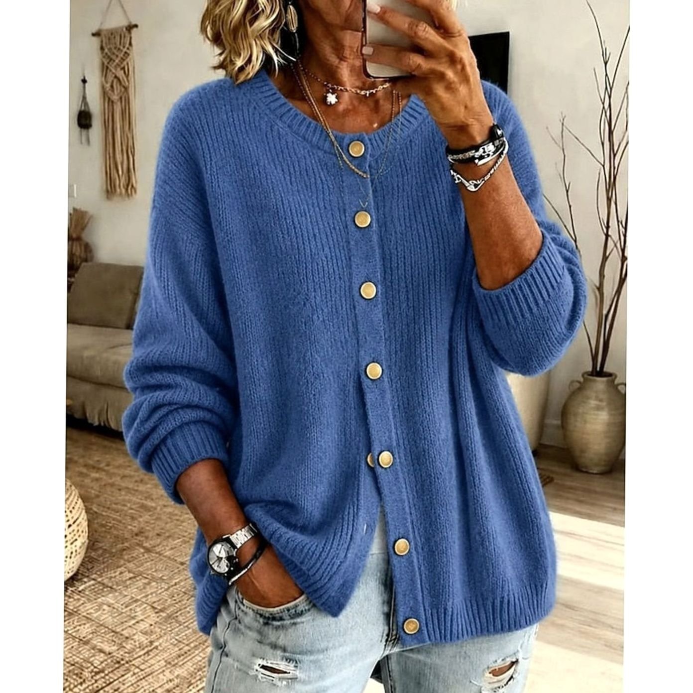 Émilie - Cardigan Élégant Oversize Boutonné