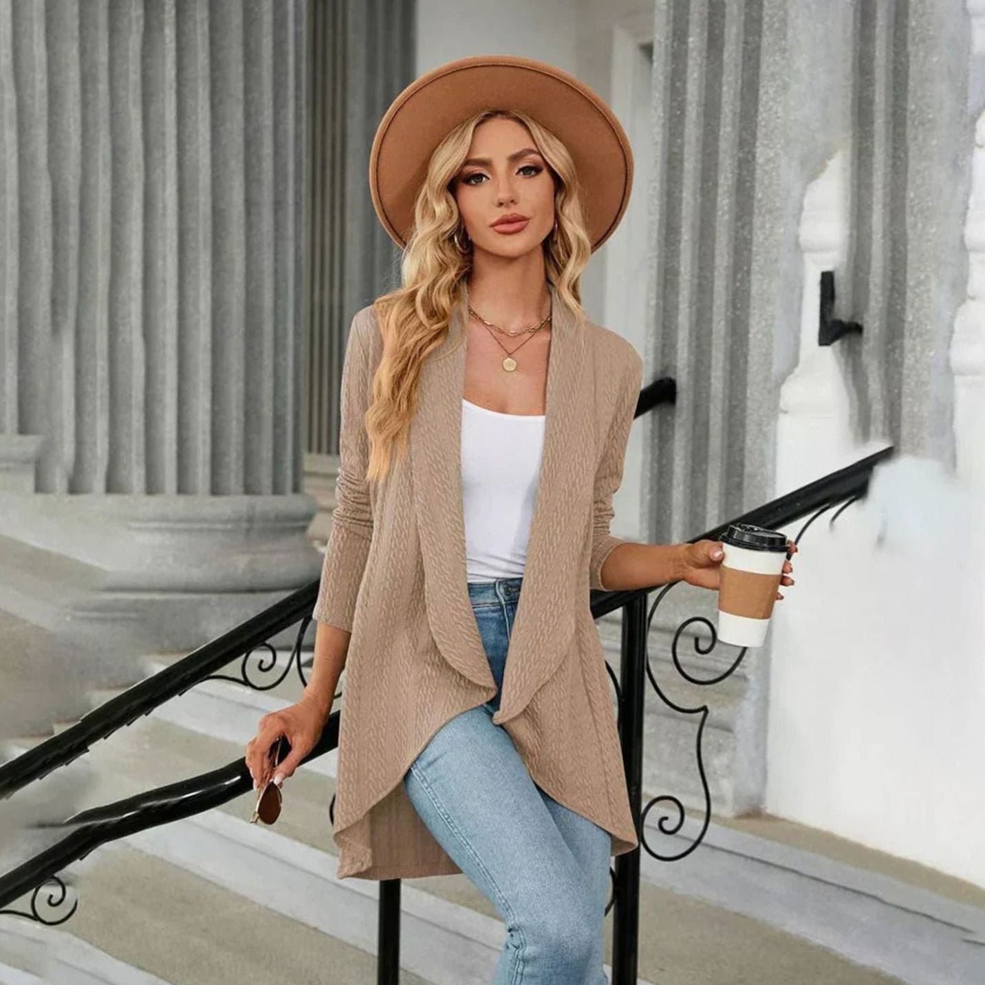 Sylvie - Cardigan Élégant Texturé Long