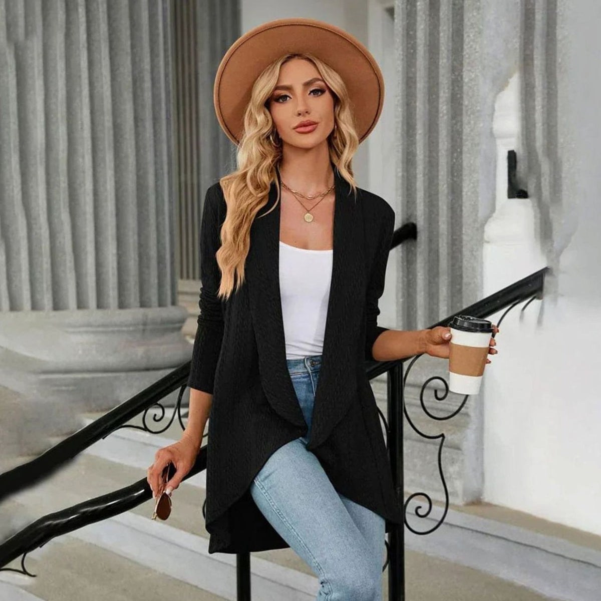 Sylvie - Cardigan Élégant Texturé Long