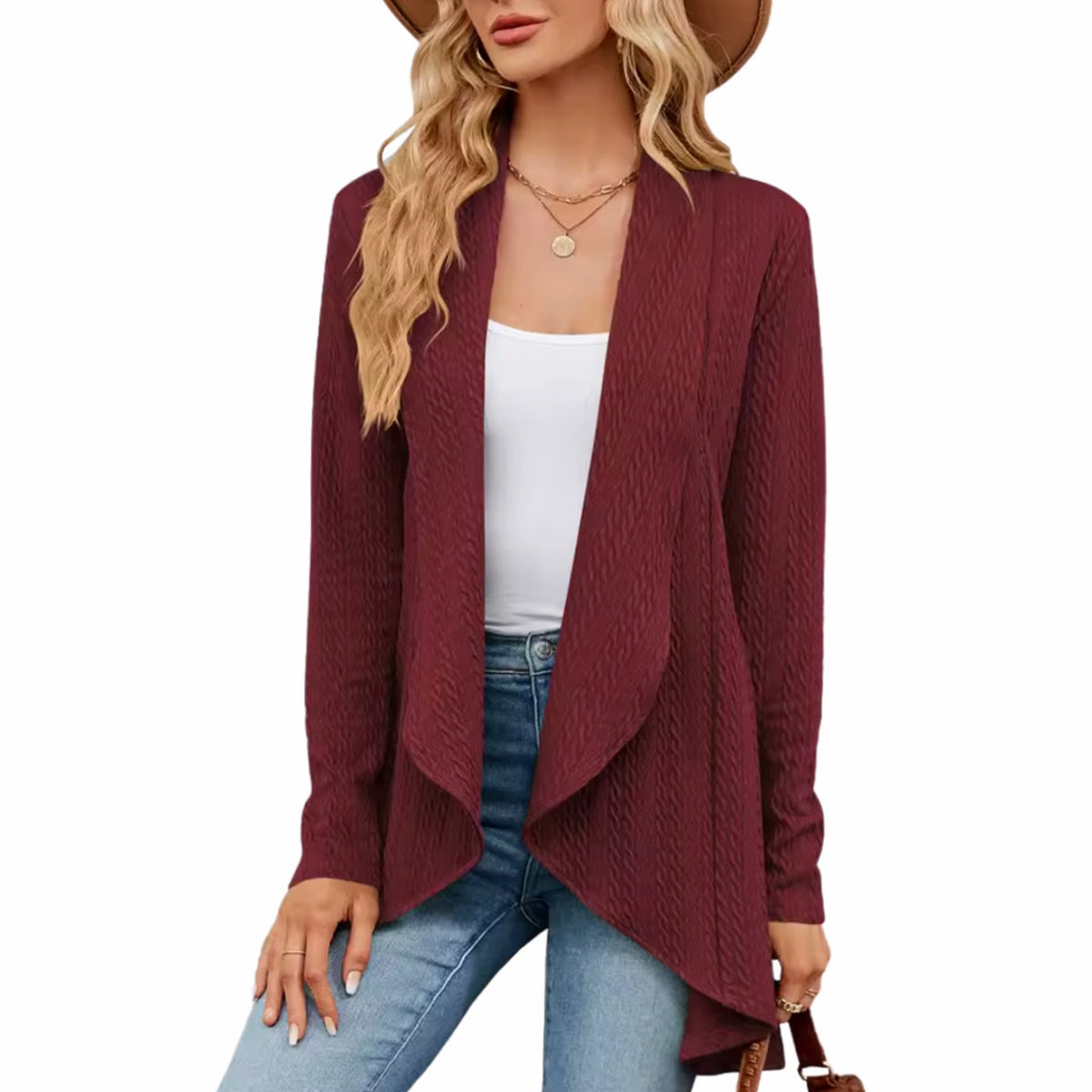 Sylvie - Cardigan Élégant Texturé Long