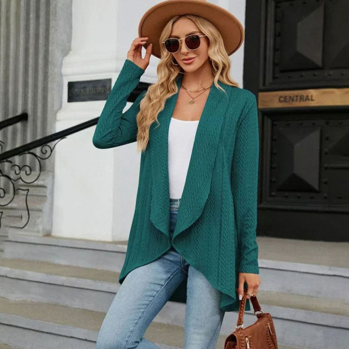 Sylvie - Cardigan Élégant Texturé Long