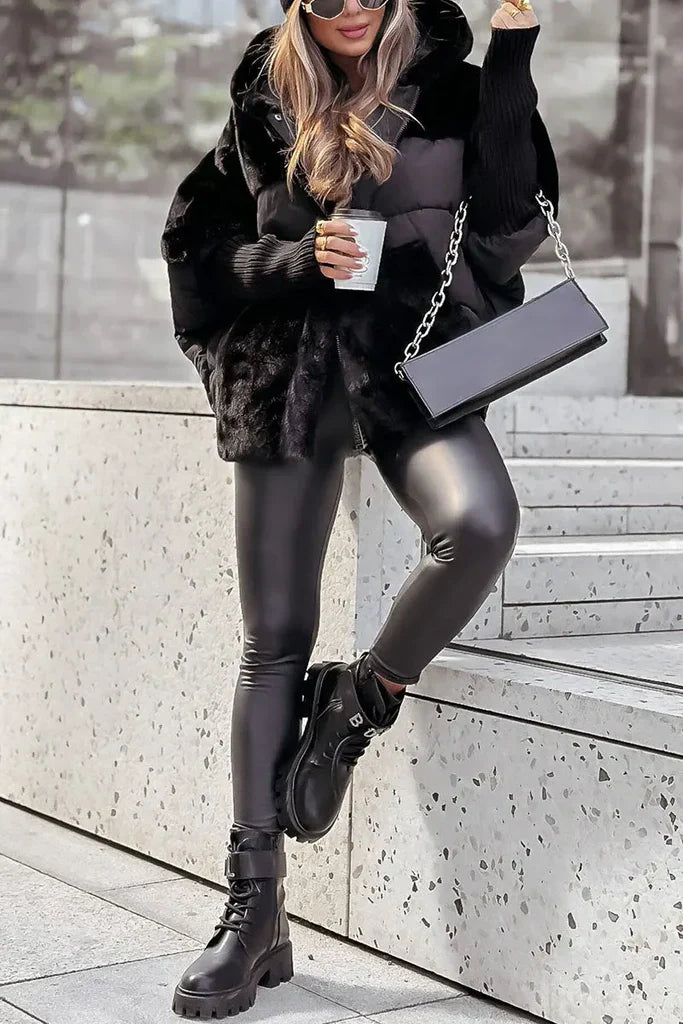 Chloé – Doudoune d’hiver femme avec col en fourrure et grande capuche