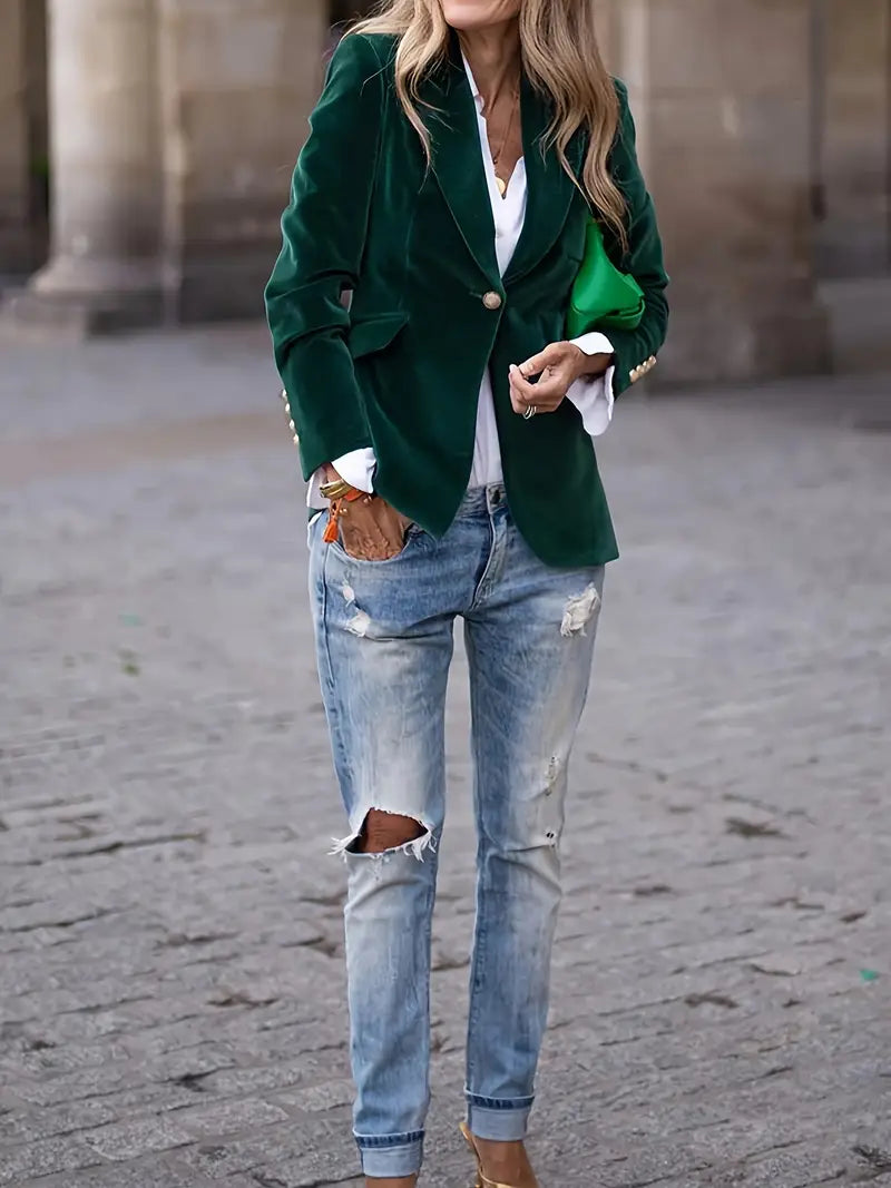 Isabelle - Blazer Élégant Velours Boutons