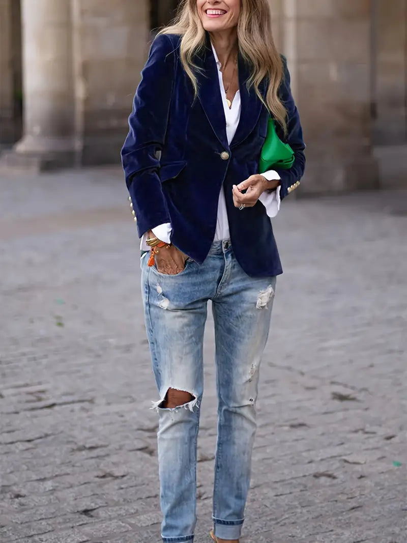 Isabelle - Blazer Élégant Velours Boutons