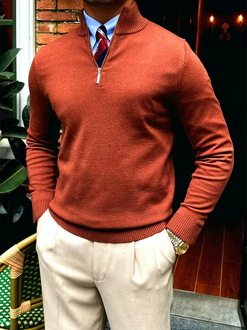 Olivier - Pull Élégant Col Montant Zippé
