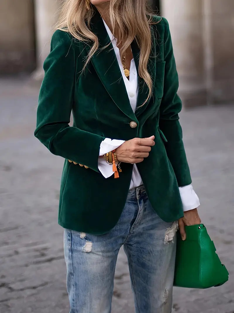 Isabelle - Blazer Élégant Velours Boutons