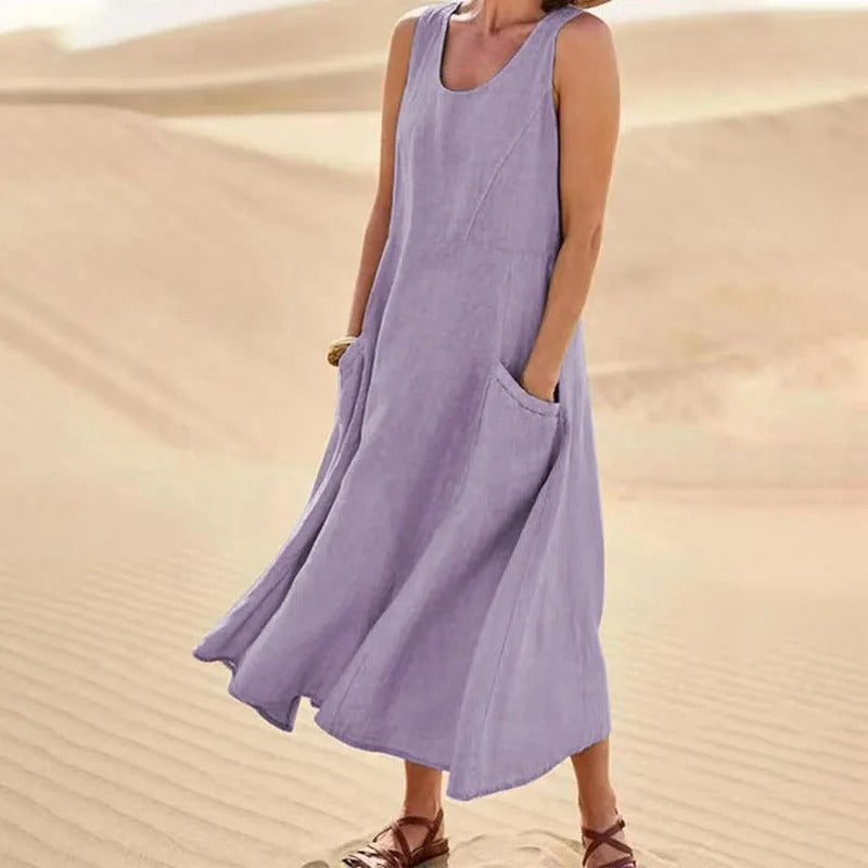 Séverine - Robe Lin Sans Manches Longue Femme