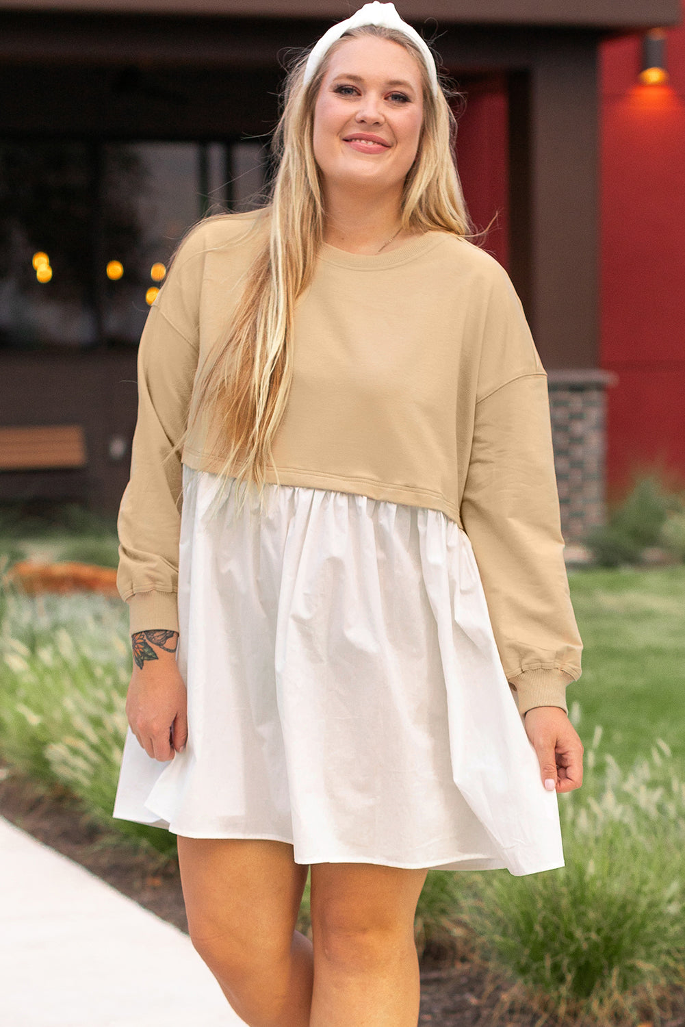 Hélène - Robe mini grande taille - Patchwork, Volants, Femme