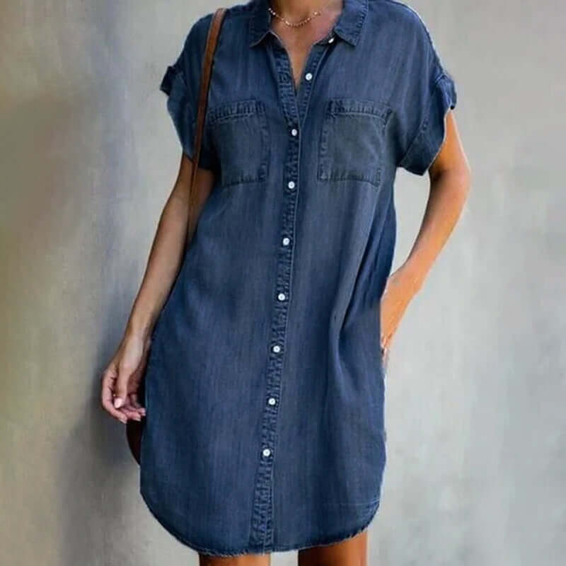 Robe Chemise Femme En Denim Manches Courtes - Martine