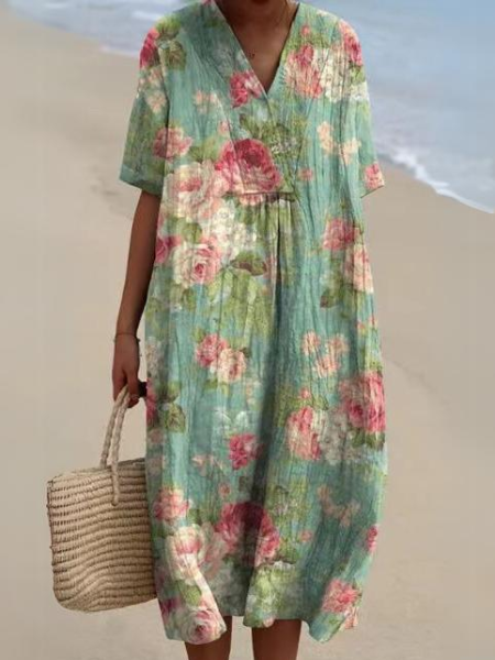 Pascale - Robe en coton - Respirant, Imprimé floral raffiné - Femme