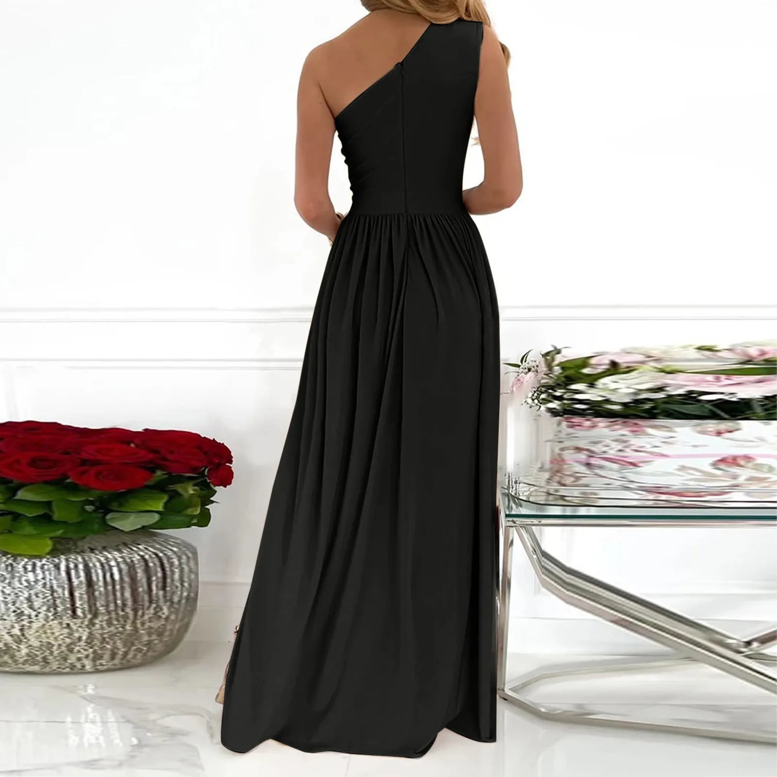 Émeline - Robe asymétrique - Fente, Coupe fluide - Femme