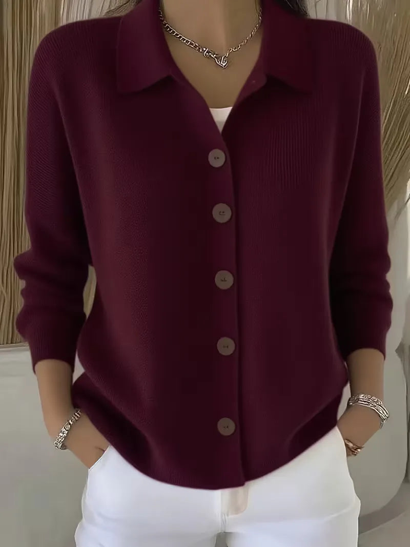 Sophie - Gilet Élégant Col Chemise Maille Fine
