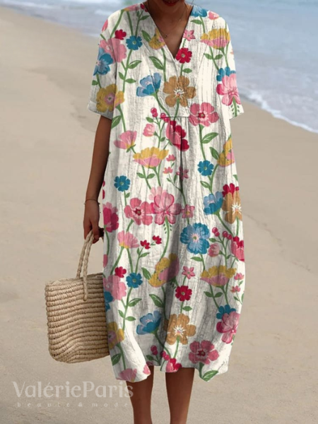 Pascale - Robe en coton - Respirant, Imprimé floral raffiné - Femme