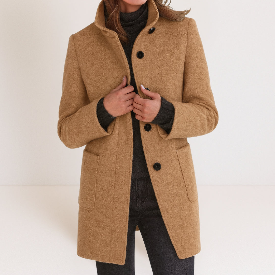 Estelle | Manteau Élégant Laine Col Montant