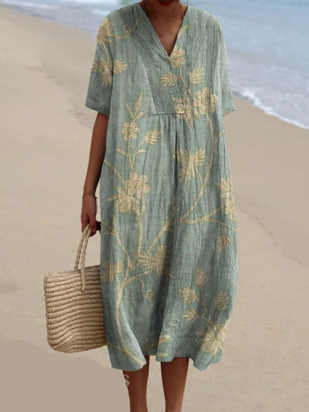 Pascale - Robe en coton - Respirant, Imprimé floral raffiné - Femme