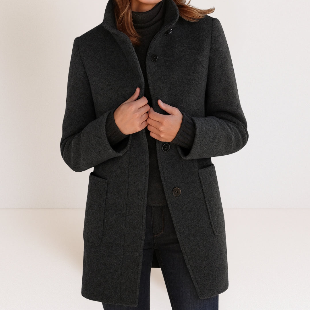 Estelle | Manteau Élégant Laine Col Montant