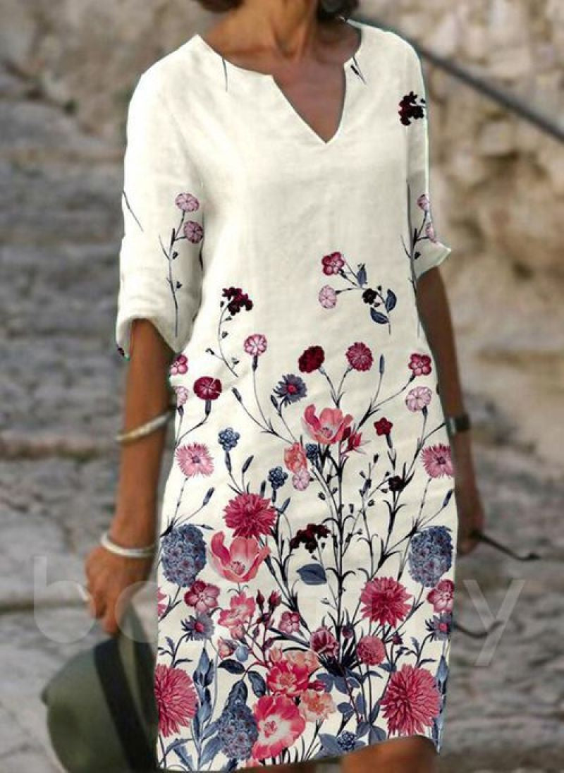 Julie - Robe Tunique Femme Fleurie en Lin