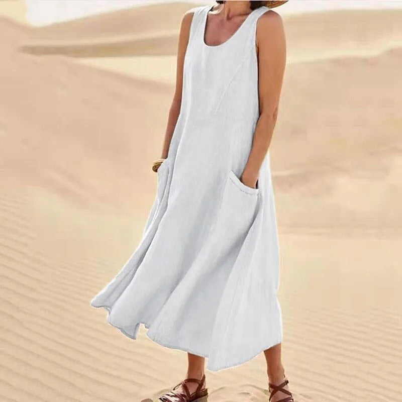 Séverine - Robe Lin Sans Manches Longue Femme