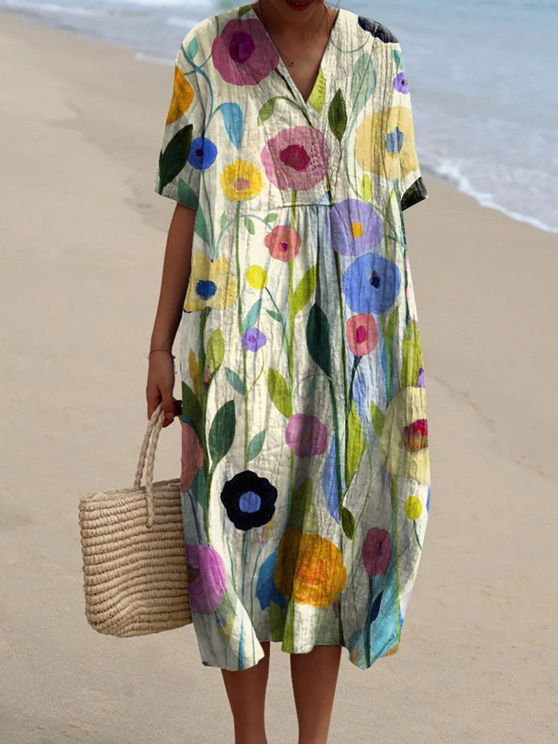 Lucie - Belle Robe en Lin Fleurie Femme