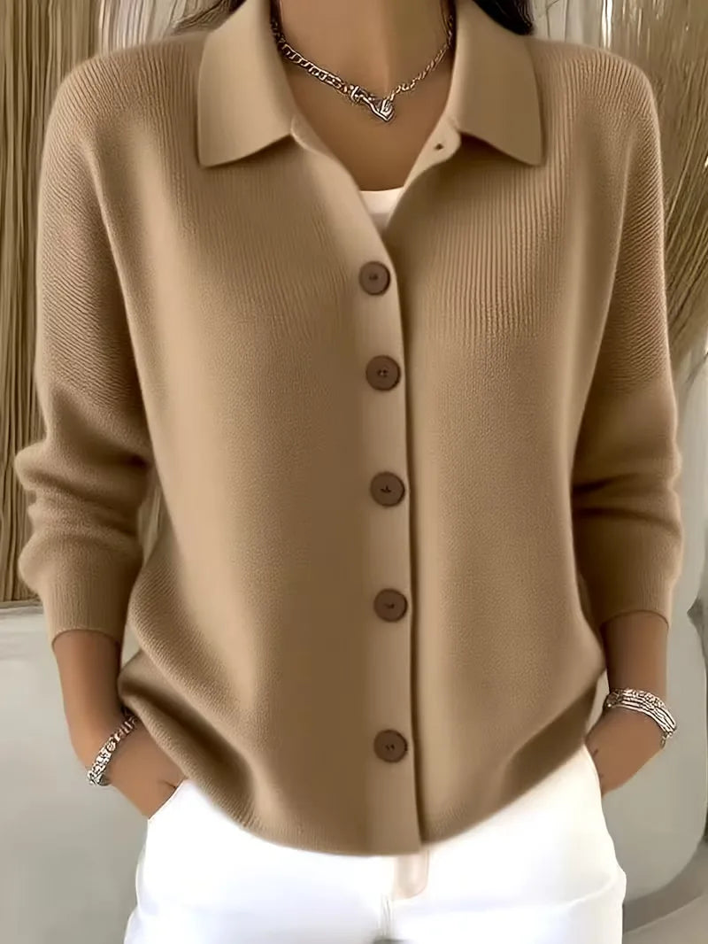 Sophie - Gilet Élégant Col Chemise Maille Fine