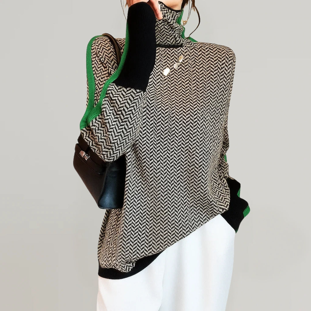 Delphine | Pull Élégant Col Roulé Rayé