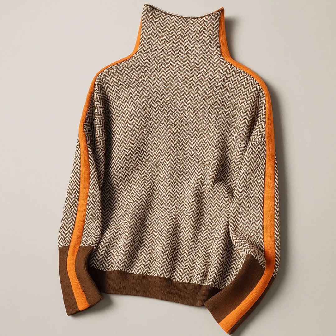 Delphine | Pull Élégant Col Roulé Rayé