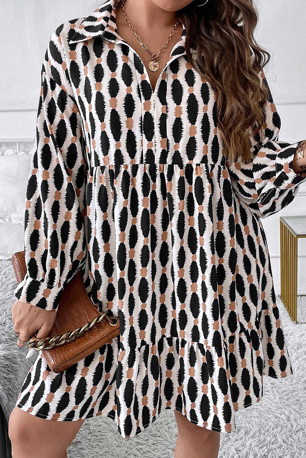 Sandrine - Robe mini grande taille - Motif géométrique, Col V, Femme