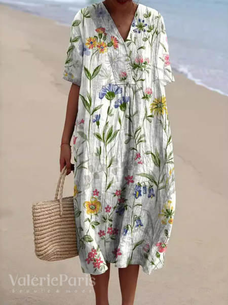 Pascale - Robe en coton - Respirant, Imprimé floral raffiné - Femme