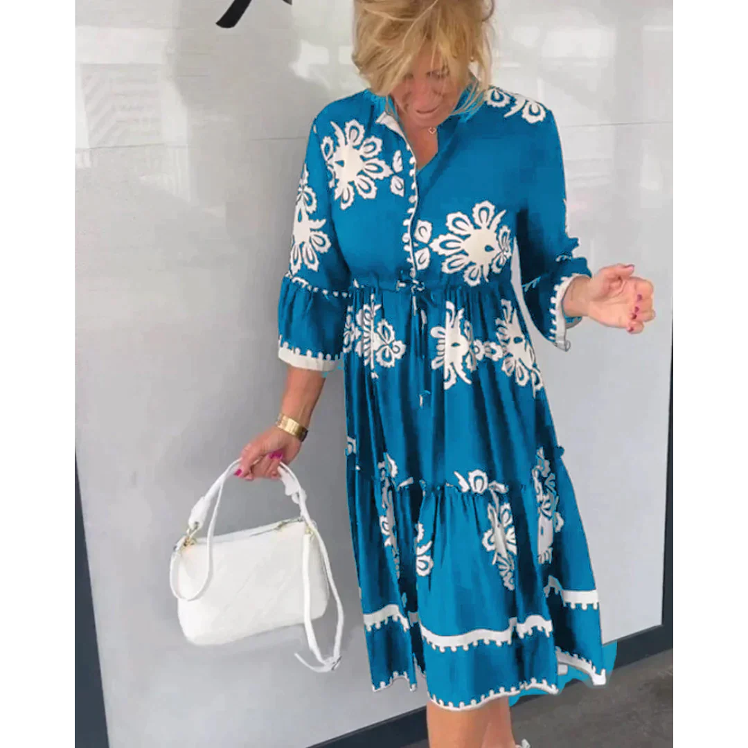 Clothilde - Robe fleurie - Manches 3/4, Détails élégants - Femme